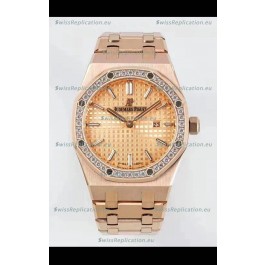Audemars Piguet Royal Oak 33MM Rose Gold Casing Gold Dial 1:1 Mirror Replica Watch