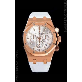 Audemars Piguet Royal Oak Chronograph White Dial Rose Gold on 904L Steel - 1:1 Mirror Replica