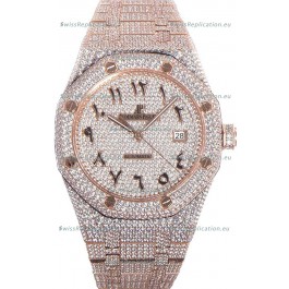 Audemars Piguet Royal Oak 15400 Iced Out Arabic Dial in Rose Gold Casing Swiss Replica Watch