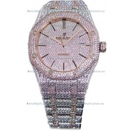 Audemars Piguet Royal Oak 15400 Iced Out Stick Markers Dial in Two Tone Rose Gold Casing Swiss Replica Watch