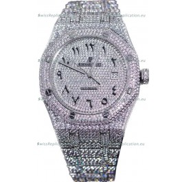 Audemars Piguet Royal Oak 15400 Iced Out Arabic Dial in Stainles Steel Casing Swiss Replica Watch