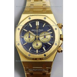 Audemars Piguet Royal Oak Chronograph Yellow Gold Blue Dial Steel Strap Swiss Replica Watch