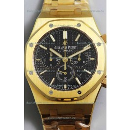 Audemars Piguet Royal Oak Chronograph Yellow Gold Black Dial Steel Strap Swiss Replica Watch