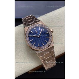 Audemars Piguet Royal Oak 33MM 904L Rose Gold Blue Dial 1:1 Mirror Replica Watch