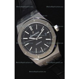 Audemars Piguet Royal Oak 41MM Black Dial Leather Strap - 1:1 Mirror Ultimate Edition