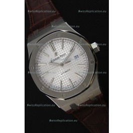 Audemars Piguet Royal Oak 41MM Silver Dial Leather Strap - 1:1 Mirror Ultimate Edition