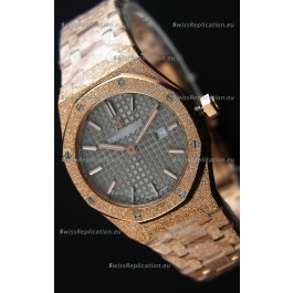 Audemars Piguet Royal Oak Frosted Rose Gold QUARTZ Watch Grey Dial 33MM - 1:1 Mirror Replica 