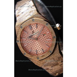 Audemars Piguet Royal Oak Frosted Rose Gold QUARTZ Watch Champange Dial 33MM - 1:1 Mirror Replica 