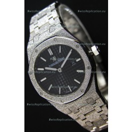 Audemars Piguet Royal Oak Frosted White Gold QUARTZ Watch Black Dial 33MM - 1:1 Mirror Replica 