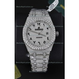 Audemars Piguet Royal Oak 15400 Iced Out Arabic Dial in Stainles Steel Casing Swiss Replica Watch
