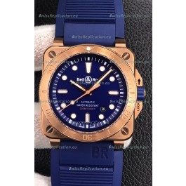 Bell & Ross BR03-92 Diver Rose Gold Blue Dial Swiss Replica Watch 1:1 Mirror Replica