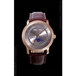 Blancpain "Villeret Quantième Complet" 904L Steel Rose Gold Watch in Grey Dial