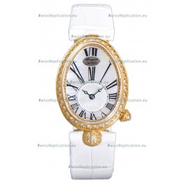 Breguet Reine De Naples Ladies Yellow Gold White Leather Swiss 1:1 Edition Replica Watch