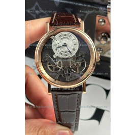 Breguet Tradition 7057BR/R9/9W6 Rose Gold Casing Single Tourbillon Swiss Replica Brown Strap Watch