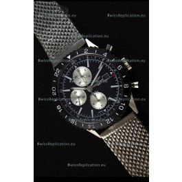 Breitling Chronoliner Steel-Black Mesh Strap in Black Dial Swiss Replica Watch 