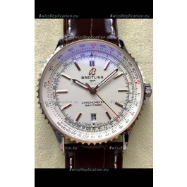 Breitling Navitimer 1 Automatic Swiss Replica Watch in White Dial Rose Gold Bezel