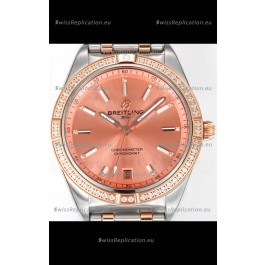 Breitling Chronomat 36MM 2 Tone Rose Gold Casing 1:1 Mirror Replica Watch Salmon Dial