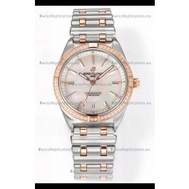 Breitling Chronomat 36MM 2 Tone Rose Gold Casing 1:1 Mirror Replica Watch Pearl Dial