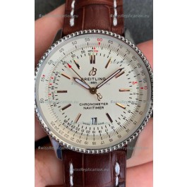 Breitling Navitimer 1 Automatic Swiss Replica Watch in White Dial - Brown Leather Strap