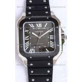 Santos De Cartier 1:1 Black DLC Bezel Swiss Replica Watch 40MM - Rubber Strap