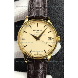 Patek Philippe Calatrava 5227J-001 Pale Yellow Dial 1:1 Mirror Swiss Replica Yellow Gold Casing