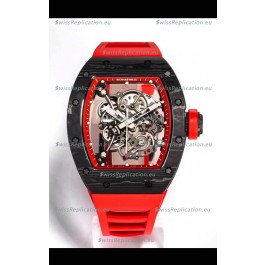 Richard Mille RM055 Black Carbon Casing 1:1 Mirror Replica Watch in Red Strap