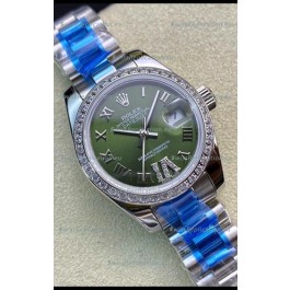 Rolex Datejust 28MM Swiss Replica in 904L Steel in Green Dial - 1:1 Mirror Replica