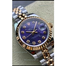 Rolex Datejust 28MM Swiss Replica in 904L Rose Gold Two Tone Case in Purple Dial - 1:1 Mirror Replica