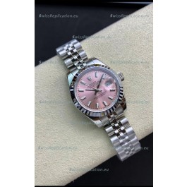 Rolex Datejust 28MM Swiss Replica in 904L Steel in Pink Dial - 1:1 Mirror Replica