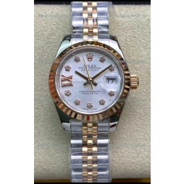 Rolex Datejust 28MM Swiss Replica in 904L Steel 2 Tone Rose Gold in White Dial - 1:1 Mirror Replica