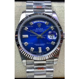Rolex Day Date 36MM M128239-0023 904L Steel in Blue Dial 1:1 Mirror Replica