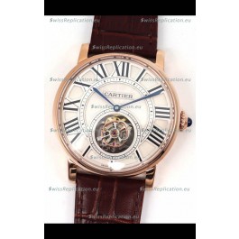 Rotonde De Cartier Flying Tourbillon Swiss Replica Watch in Rose Gold Casing