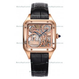 Cartier Santos Dumont Skeleton Rose Gold Watch in Black Leather Strap 43.5MM