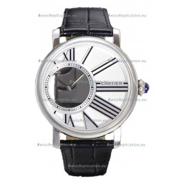 Rotonde De Cartier in Stainless Steel Casing - Leather Strap Swiss Quartz Replica Watch 