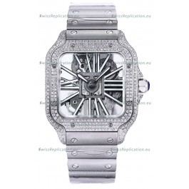 Santos De Cartier Watch in Skeleton Dial - Diamonds Bezel in Steel Casing Swiss Replica