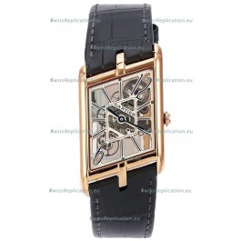 Cartier Tank Asymétrique Rose Gold Casing Watch in Leather Strap Swiss Replica