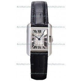 Cartier Tank Anglaise Stainless Steel Watch in Black Leather Strap Swiss Quartz Watch 30MM