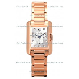 Cartier Tank Anglaise Rose Gold Watch in Steel Strap Diamonds Markers Swiss Quartz Watch 30MM