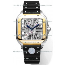 Santos De Cartier Watch in Skeleton Dial - Two Tone Bezel in Rubber Strap 