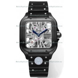 Santos De Cartier Watch in Skeleton Dial - DLC Coated Casing in Rubber Strap