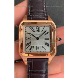 Cartier Santos Dumont 1:1 Mirror Swiss Replica Watch in Rose Casing Gold Steel Dial 42MM
