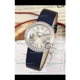 Ballon Blanc De Cartier Swiss Quartz Replica Watch in Steel Casing Fabric Strap 