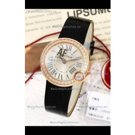 Ballon Blanc De Cartier Swiss Quartz Replica Watch Diamonds Bezel Rose Gold Casing Leather Strap 