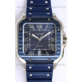 Santos De Cartier 1:1 Blue DLC Bezel Swiss Replica Watch 40MM - Rubber Strap