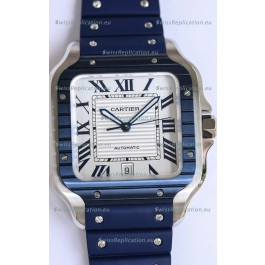 Santos De Cartier 1:1 Blue DLC Bezel Swiss Replica Watch 40MM - Rubber Strap