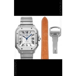 Cartier "Santos De Cartier" Mens XL 1:1 Mirror Replica Watch in Stainless Steel Casing - White Bezel