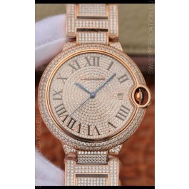 Ballon De Cartier Swiss Automatic Watch with Diamonds Embedded Dial and Casing - 42MM