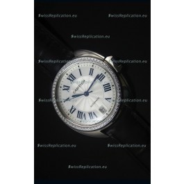 Cle De Cartier Watch 40MM Steel Case Diamonds Bezel - 1:1 Mirror Replica Watch