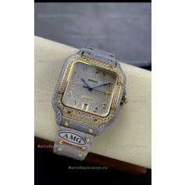 Cartier "Santos De Cartier" 904L Steel Diamonds Colored Arabic Dial 1:1 Mirror Replica - 40MM - Genuine Diamonds