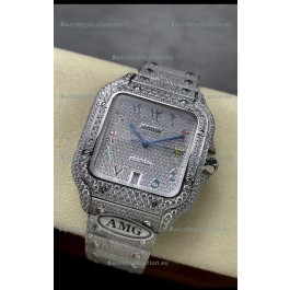 Cartier "Santos De Cartier" 904L Steel Diamonds Arabic Dial 1:1 Mirror Replica - 40MM - Genuine Diamonds